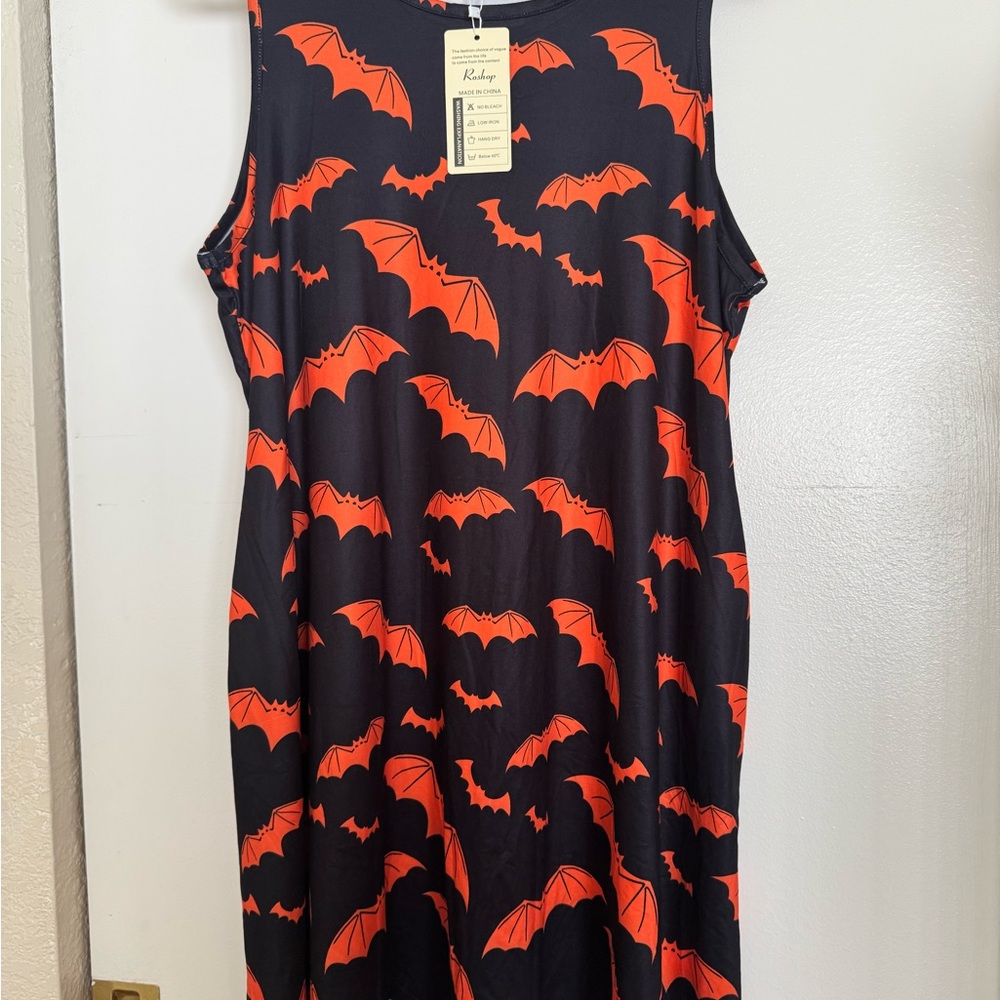 NWT Halloween Black Dress Orange Bats size L Large size 10-12